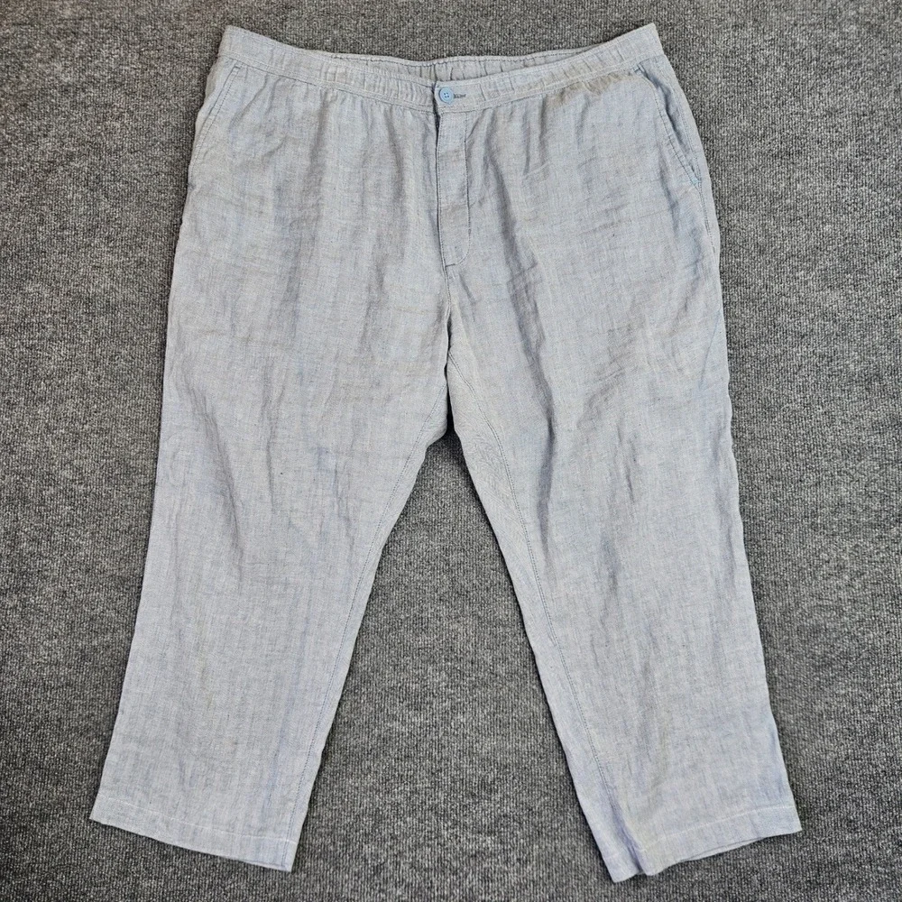 Tommy Bahama Beach Coast Linen Pants Men's 2XLB Full Elastic Blue Herringbone